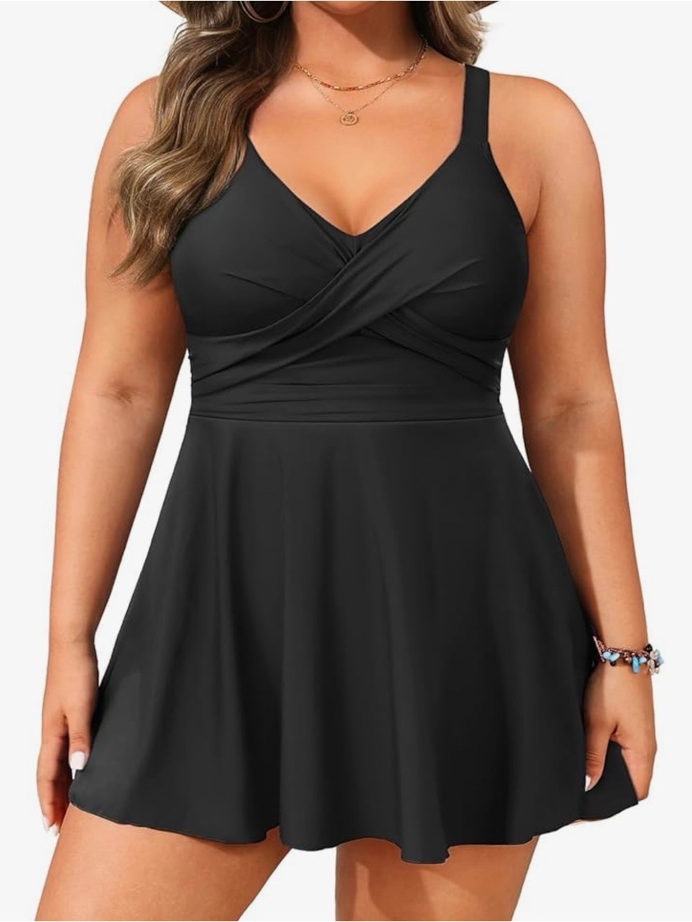 Black V-Neck Swimdress with Matching Swim Shorts